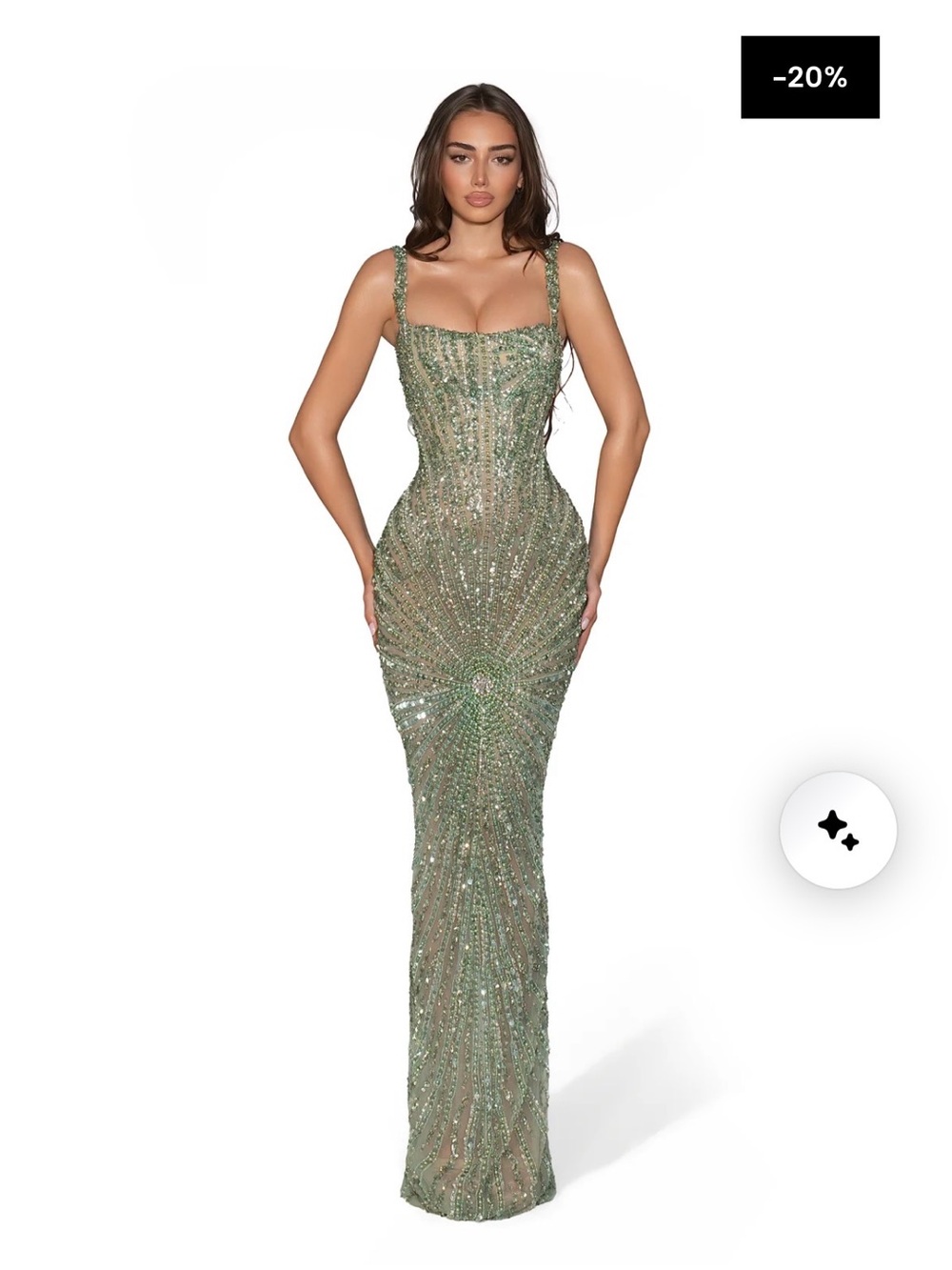Embellished Green Sequin Corset Evening Gown